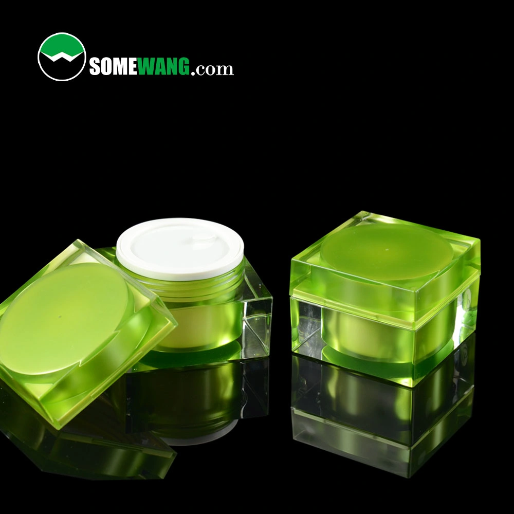 Wholeasle Luxury Acrylic Jar Square Cosmetic Skincare Cream Jar Customized Green Container