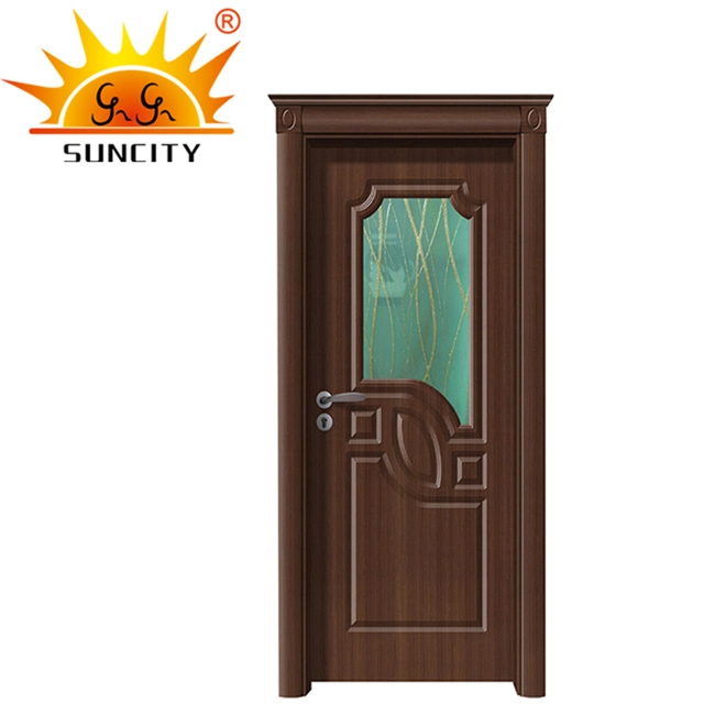 Interior Frosted Glass Price PVC Bathroom Door with Window (SC-P128)