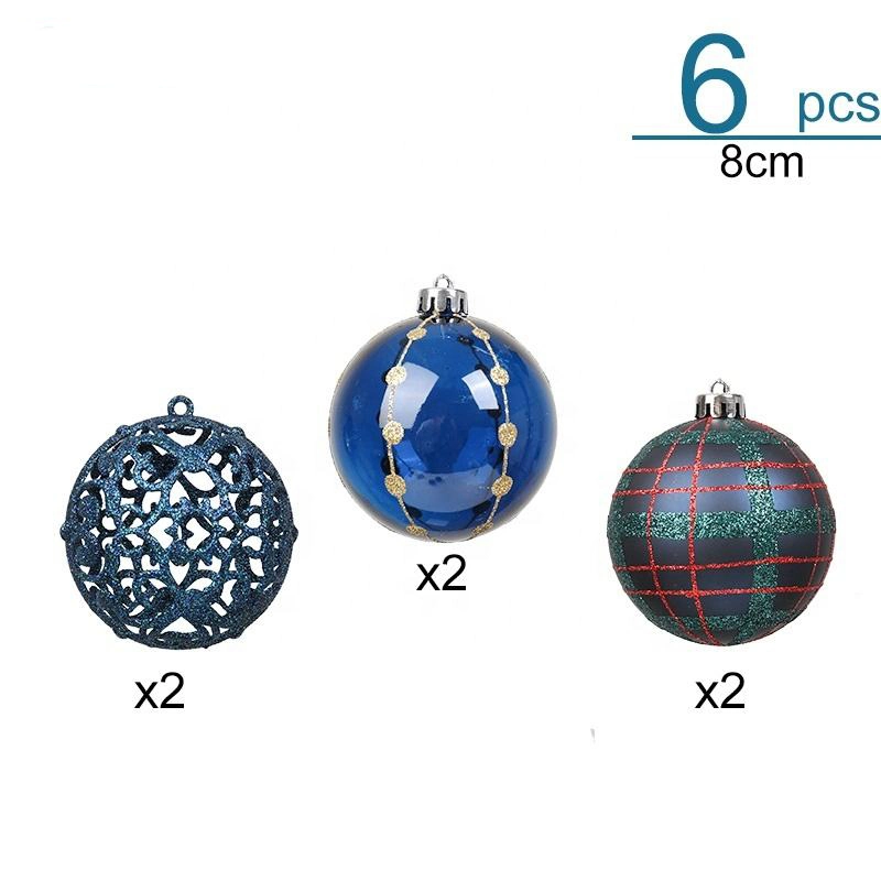 6cm Luxury Dark Blue Plastic Glitter Christmas Tree Decorations Balls