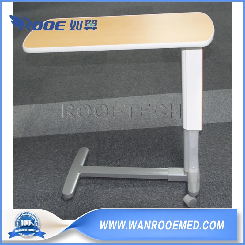 Medical Furniture Pneumatic Lifting Column Patient Overbed Table with Four Rotating Casters