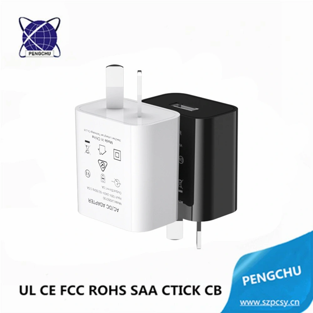 La certificación UL Fuente de alimentación Cargador de pared USB 5V 1A (1000mA) de viaje portátil universal Enchufe adaptador de energía de alta velocidad negro Adaptador de alimentación de 5W