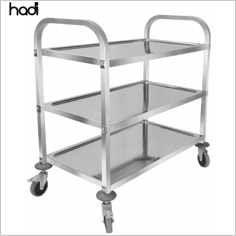 Guangzhou Hadi suministros de cocina plegable de 3 niveles de servicio de comida hospitalaria carro carritos, Buffet Cesta Carro de líneas aéreas de acero inoxidable CARRO carro de servicio