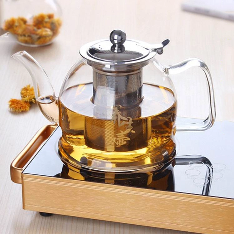 Factory Wholesale Pyrex Heat Resistant Borosilicate Water Kwith Lid Glass Tea Pot with Ceramic Stainless Steel Infuser