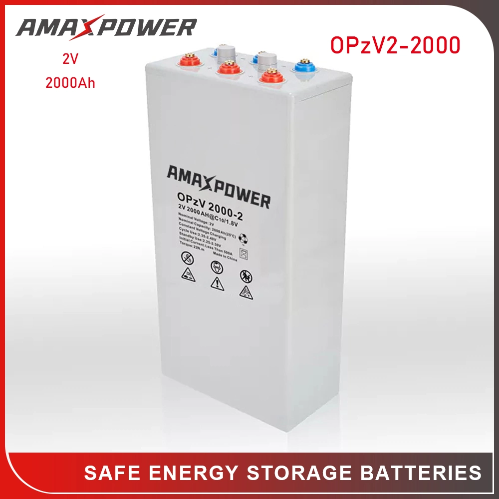 Amaxpower 2V 1000ah/1200 ah/1500ah/2000ah/2500ah/3000ah Opzv Gel Tubular de Armazenamento de Energia Solar da bateria/UPS/Luz de LED/Emergency-Power-Systems/Opzs