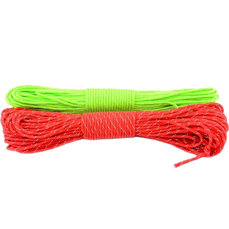 Reflector 7 Strand Paracord 4mm poliéster 100ft Paracord 550 Parachute Cuerda