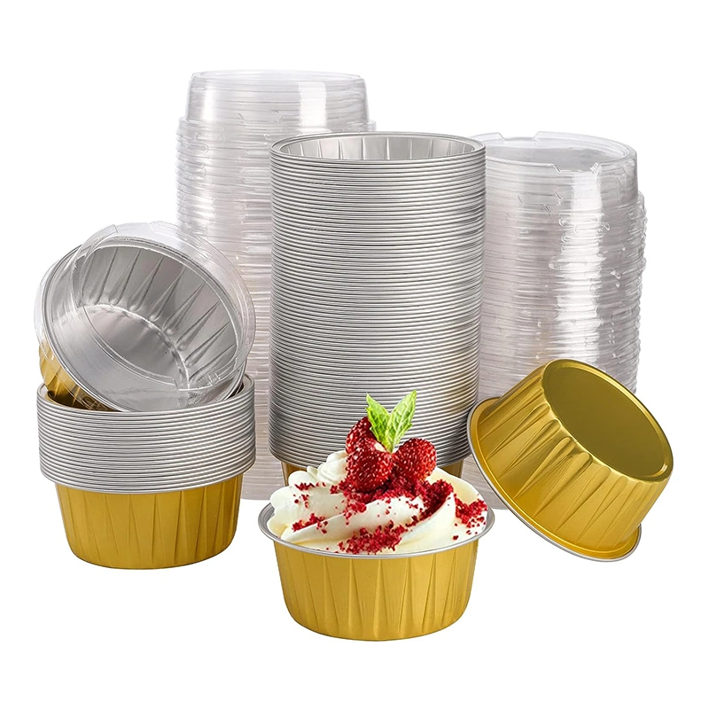 Verschiedene Farben Backbecher Aluminium Folie Einweg-Ramekins Cupcake Muffin Liner Becher mit Deckel