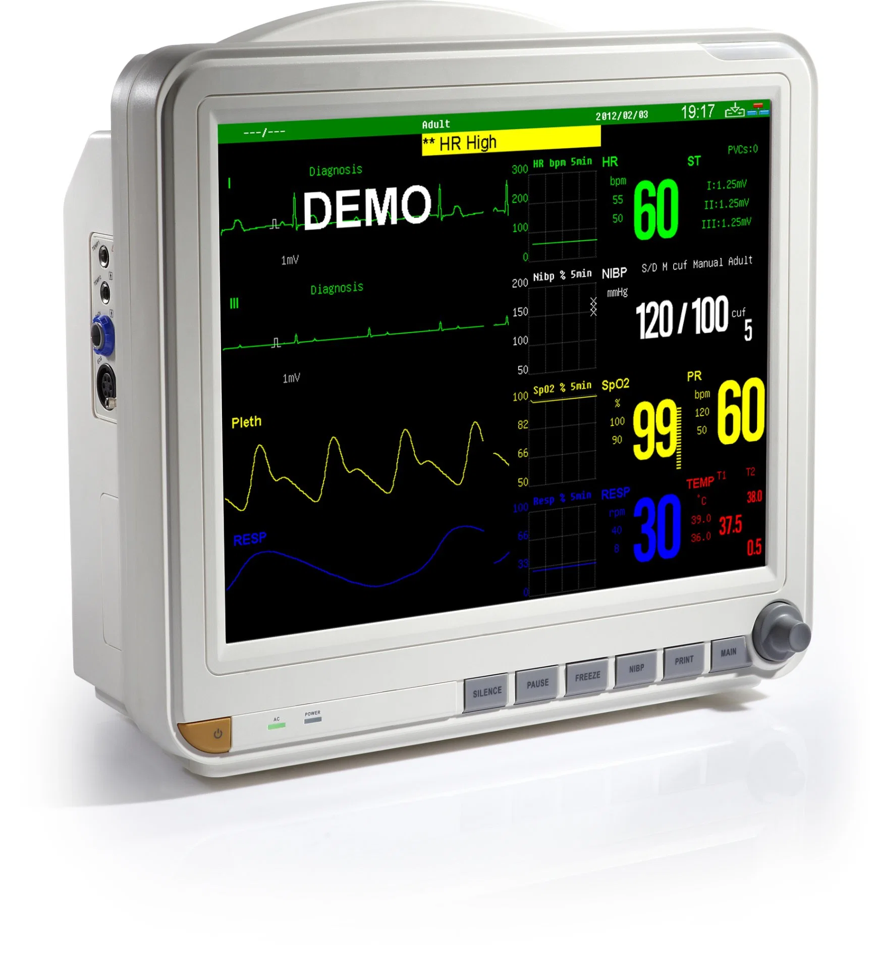 Medical Tragbare Multi-Language Bettseitgerät Sechs Parameter Blutdruck-Patientenmonitor