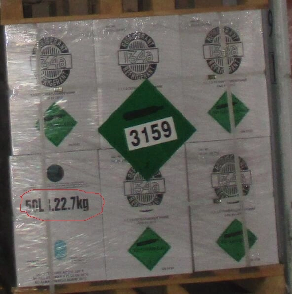 غاز التبريد غير القابل للاشتعال Tetravoroethane R134A بوزن 22,7 كجم/Cyl