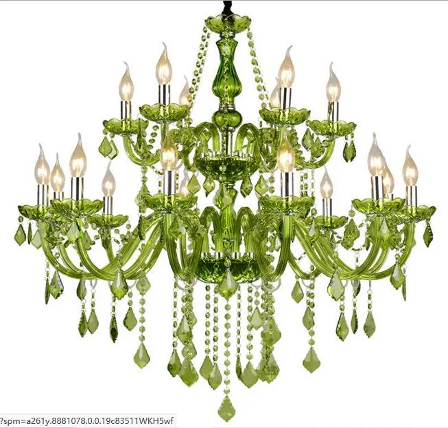 Luxe lustre en cristal vert salle de séjour de l'éclairage LED lampe de plafond Candle Light Jt