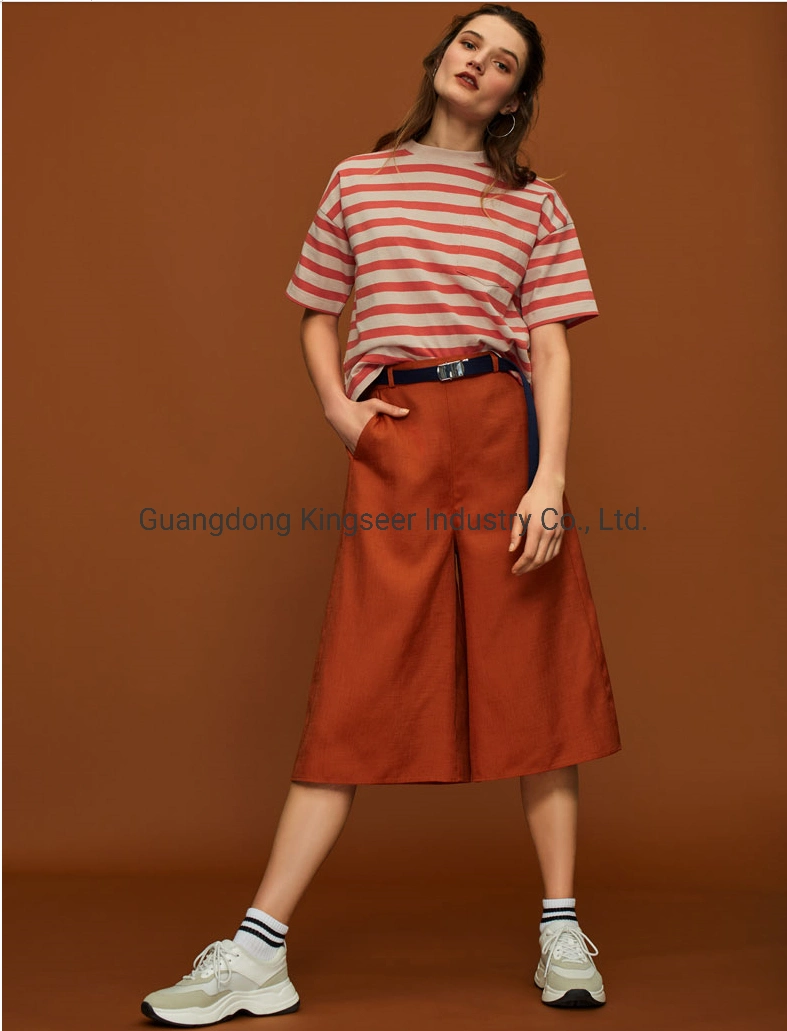 New Design Lady Fashion Casual Polyester High Waist Wide-Legged Women Trousers Pant