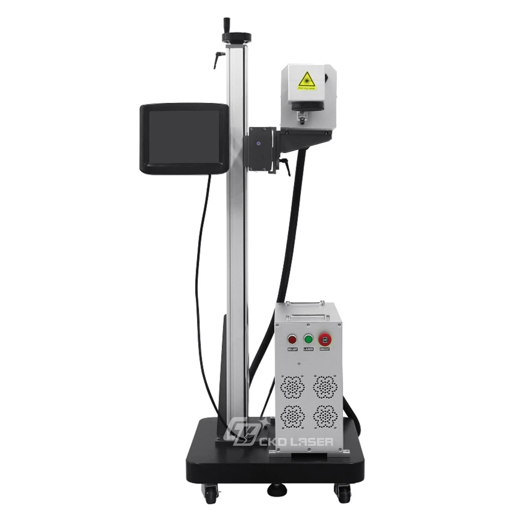 Data de validade Codificação logótipo número de impressão marcação CO2 Laser Flying Máquina para garrafa de água de plástico, farmacêutica, cosméticos, alimentos, PE PP Marcador de cabos de numeração