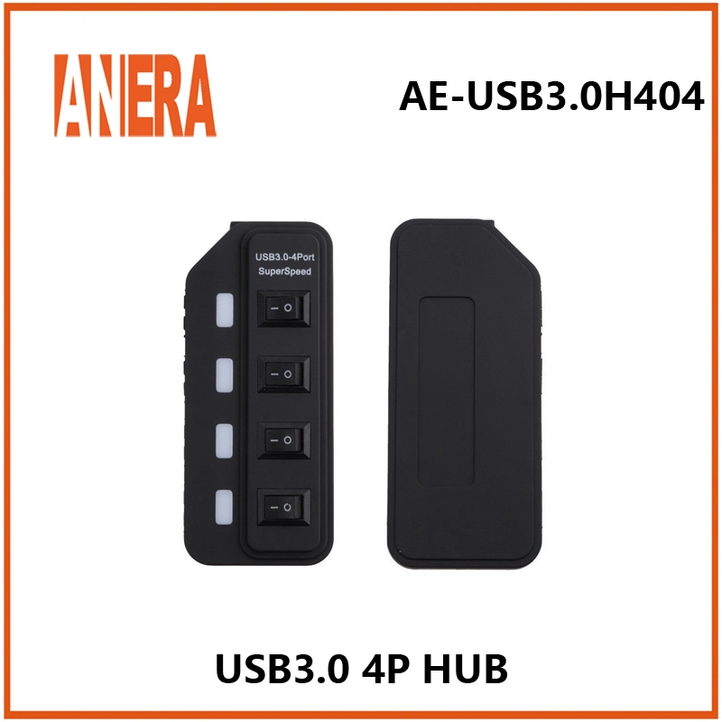 Anera Factory Direct 4 Ports USB3.0 Hub with Individual Switch 5gbps Portable Compact with Cable