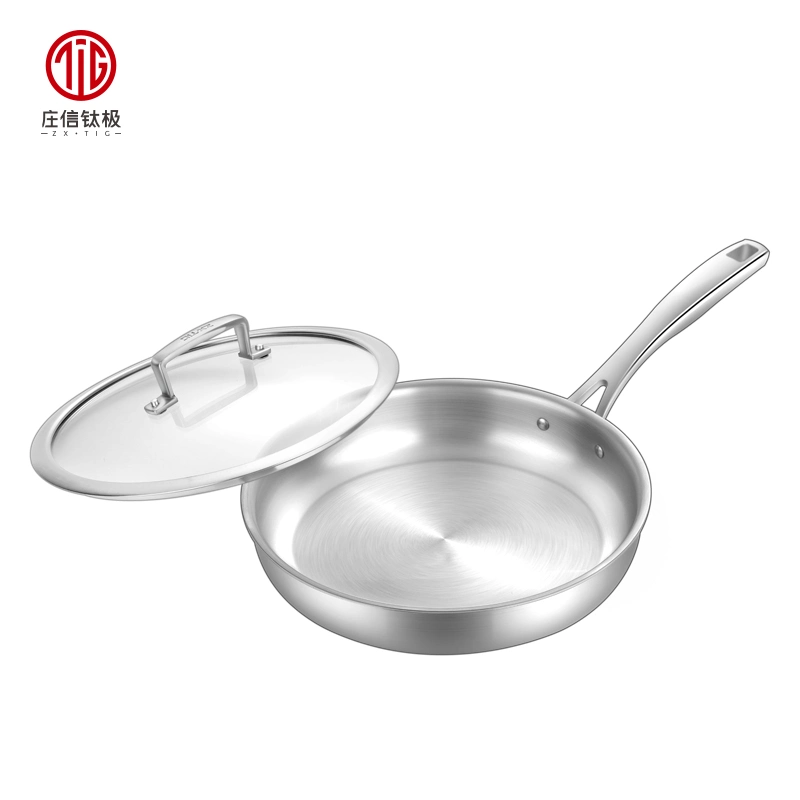 Long Handle Titanium Induction Egg Non-Stick Frying Pan with Glass Lid