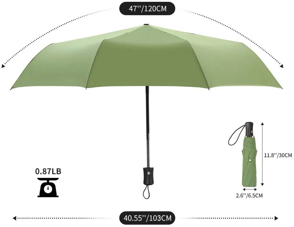 Green High quality/High cost performance  and Fashion Design 8 Ribs Rain and Sunny Day Auto Open and Close Fold Umbrella