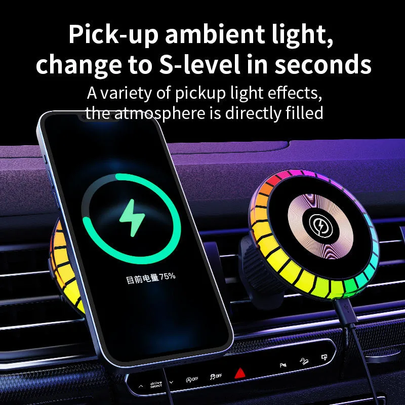 2023 New W02 Car 15W Wireless Charger with RGB Rhythm Light