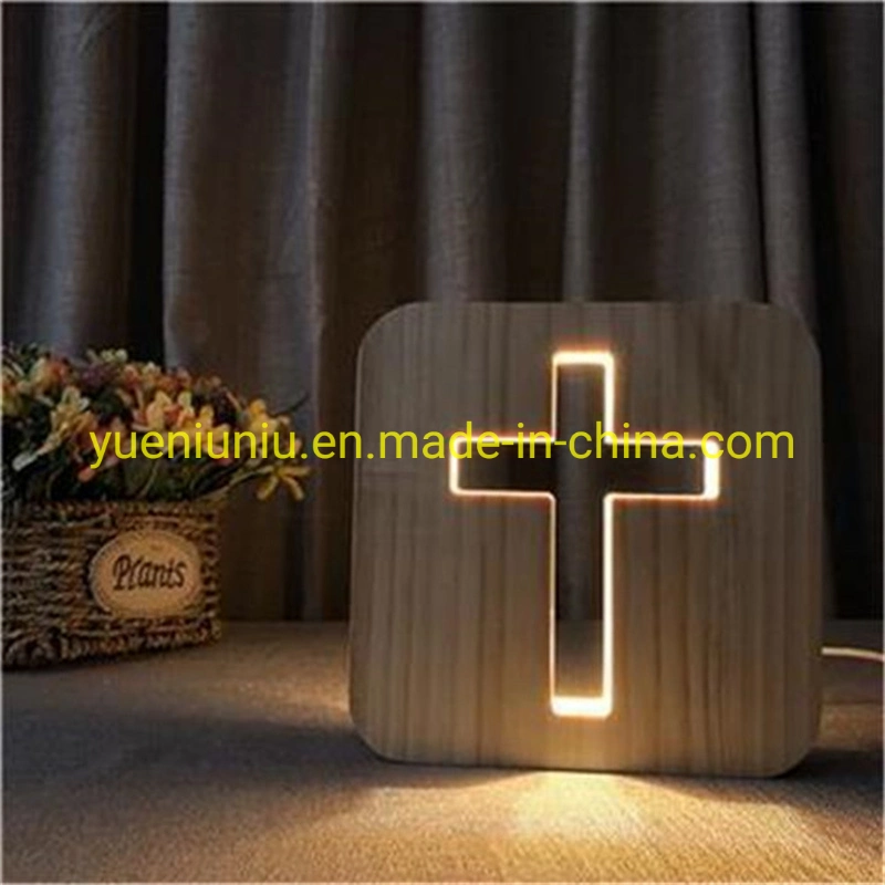 Custom Religious Decoration Cross Sleep Night Light Handmade Wooden Souvenir Wood Folk Art United States Wood Crafts Polished