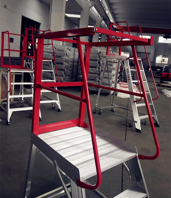 Aluminium Trolley Step Ladder with Safety Handrail for Workshop Use