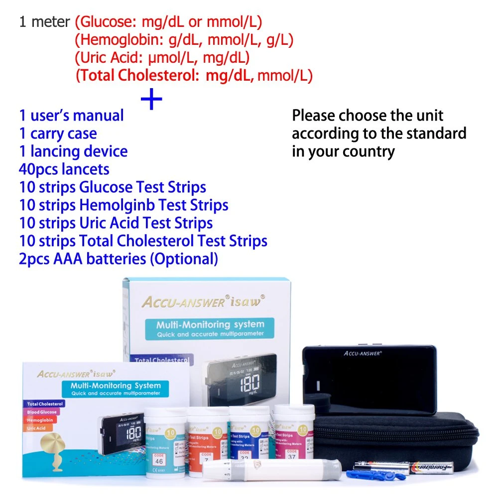 Accu Answer Clinical Analytical Instruments Automatic Blood Testing Equipment Group for Hemoglobin Glucose Cholesterol Uric Acid Meter