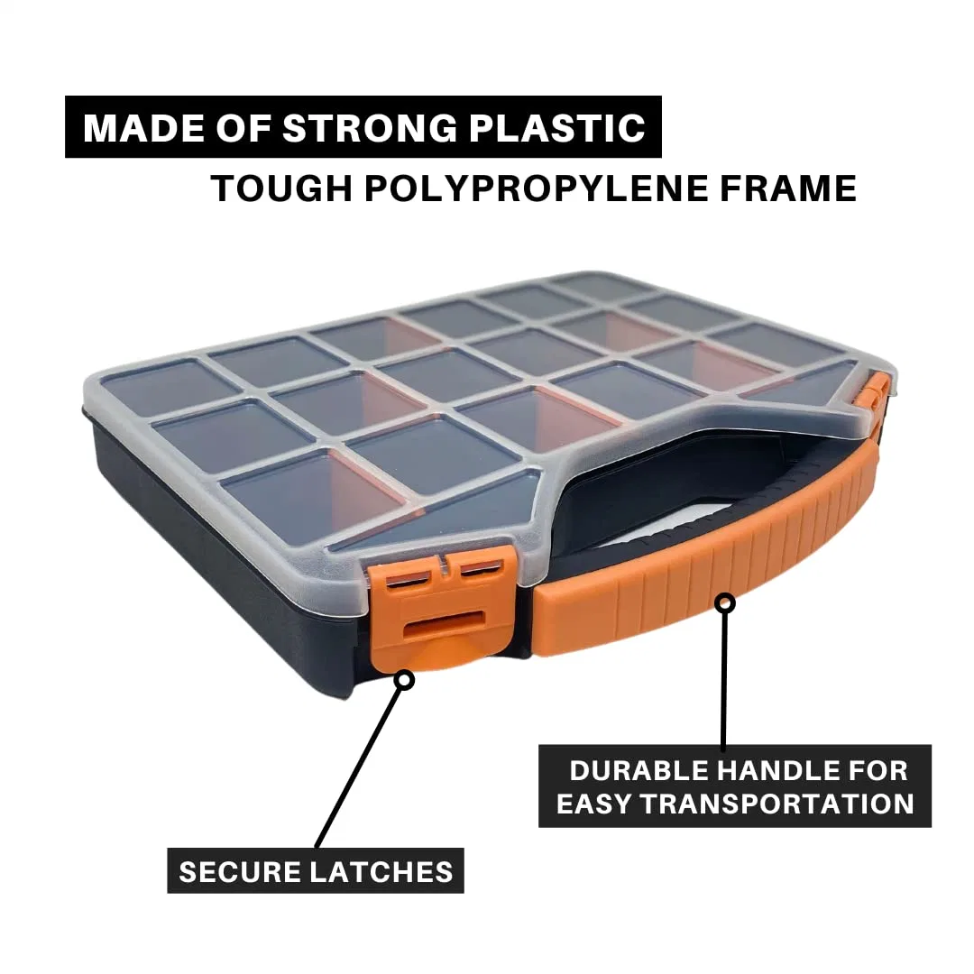 Hardware Organizer Box with Dividers 18 Compartments Small Parts Organizer with Accessible Hinged Lid