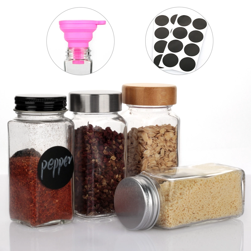 Empty Square Kitchen 4oz 120ml Spice Storage Container Seasoning Pepper Glass Spice Jar with Shaker Metal Lids