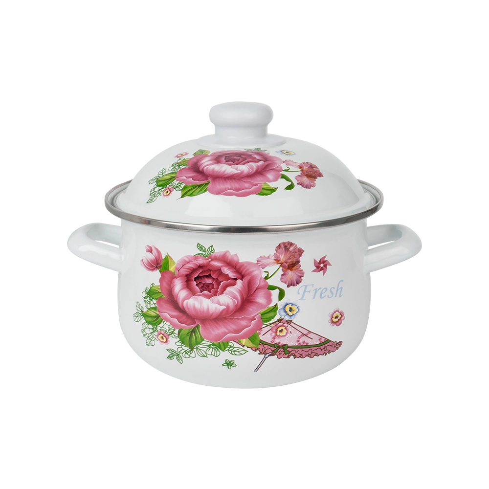 806D Home Kitchen High quality/High cost performance  Stocks Full Flower Rose Cookware Cooking Container Enamel Casserole Sets