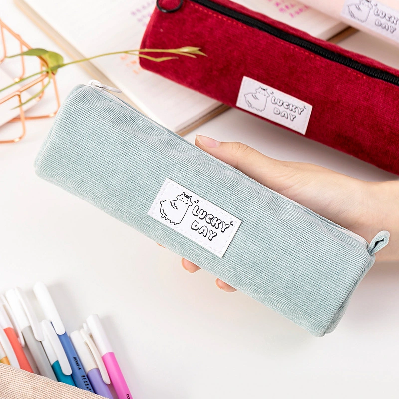 Literary Corduroy Pencil Case Ins Net Red Wind Creative Simple Pencil Case Student Storage Stationery Bag