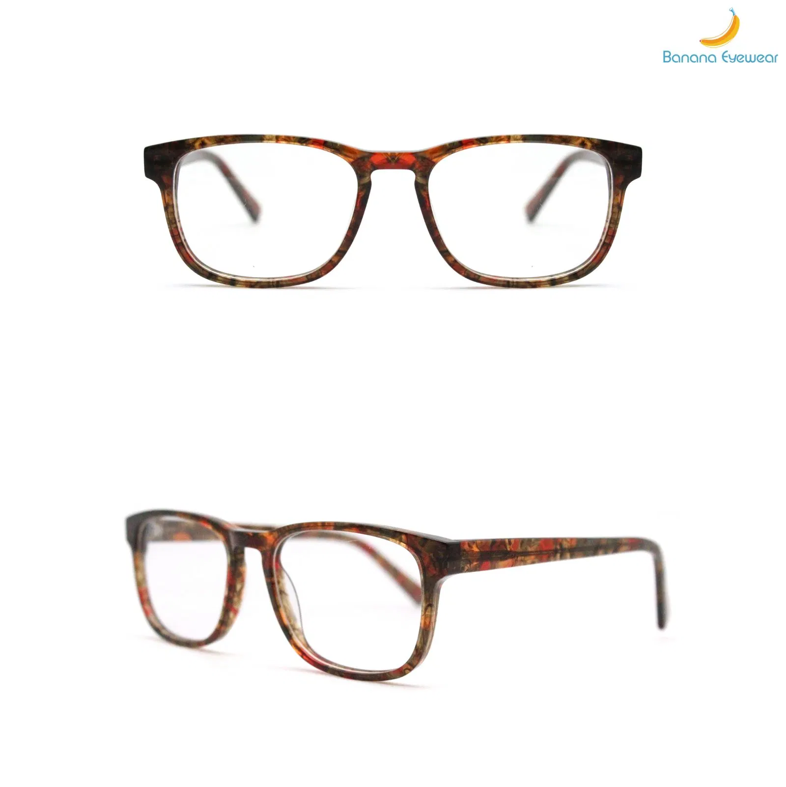 Rectangle Red Pattern Acetate Eyeglasses Frames for Women