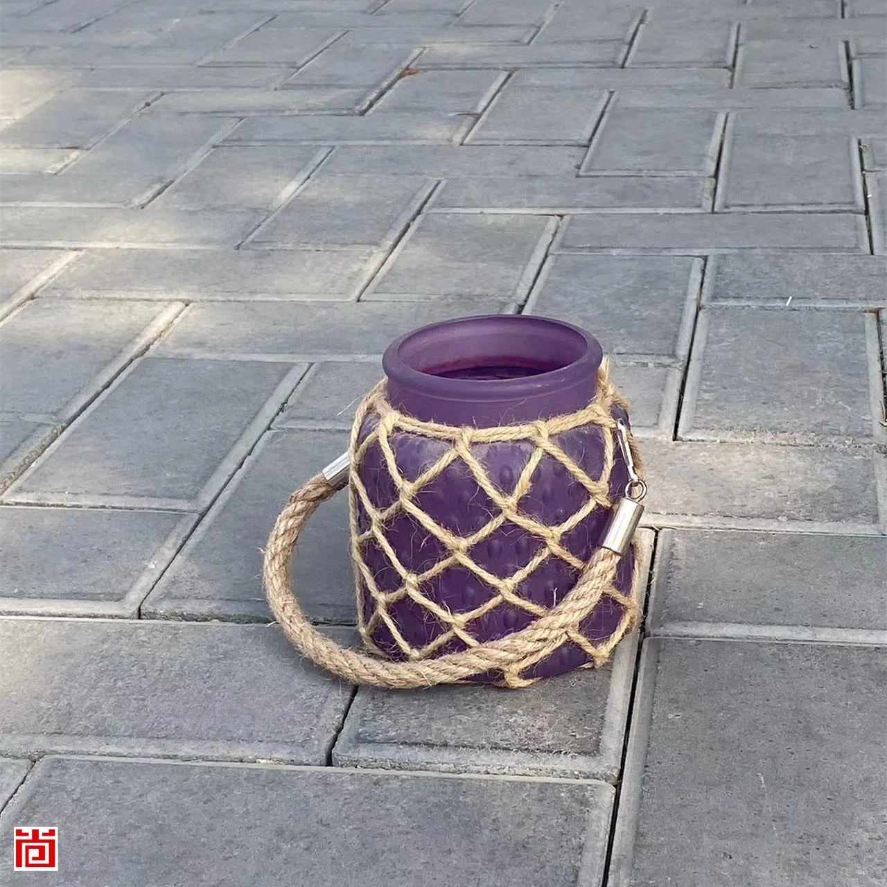 Modern Style Hanging Rope Glass Candle Holder for Garden Decor