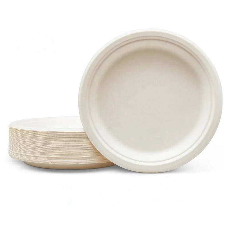 Round Natural Plate Zero Waste Disposable Bagasse Dinner Plate Sugarcane Tableware