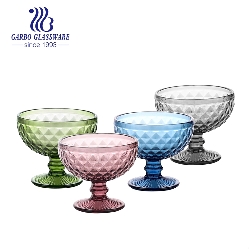 European Style Embossed Creative Ice Cream Dessert Glass Fruit Salad Solid Color Cup