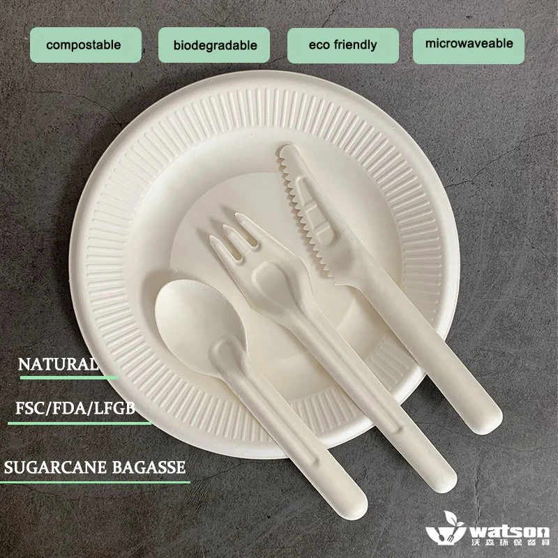 Watsonpak Food Grade Eco Pulp Molding Sugarcane Fiber Bagasse Best Compostable Tableware Biodegradable Dinner Set for Party