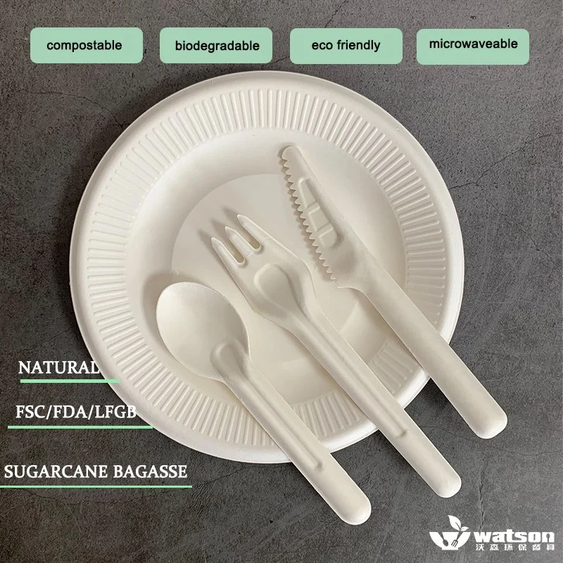 Watsonpak Food Grade Eco Pulp Molding Zuckerrohr Faser Bagasse Am Besten Kompostierbare Geschirr biologisch abbaubare Abendessen Set für Party