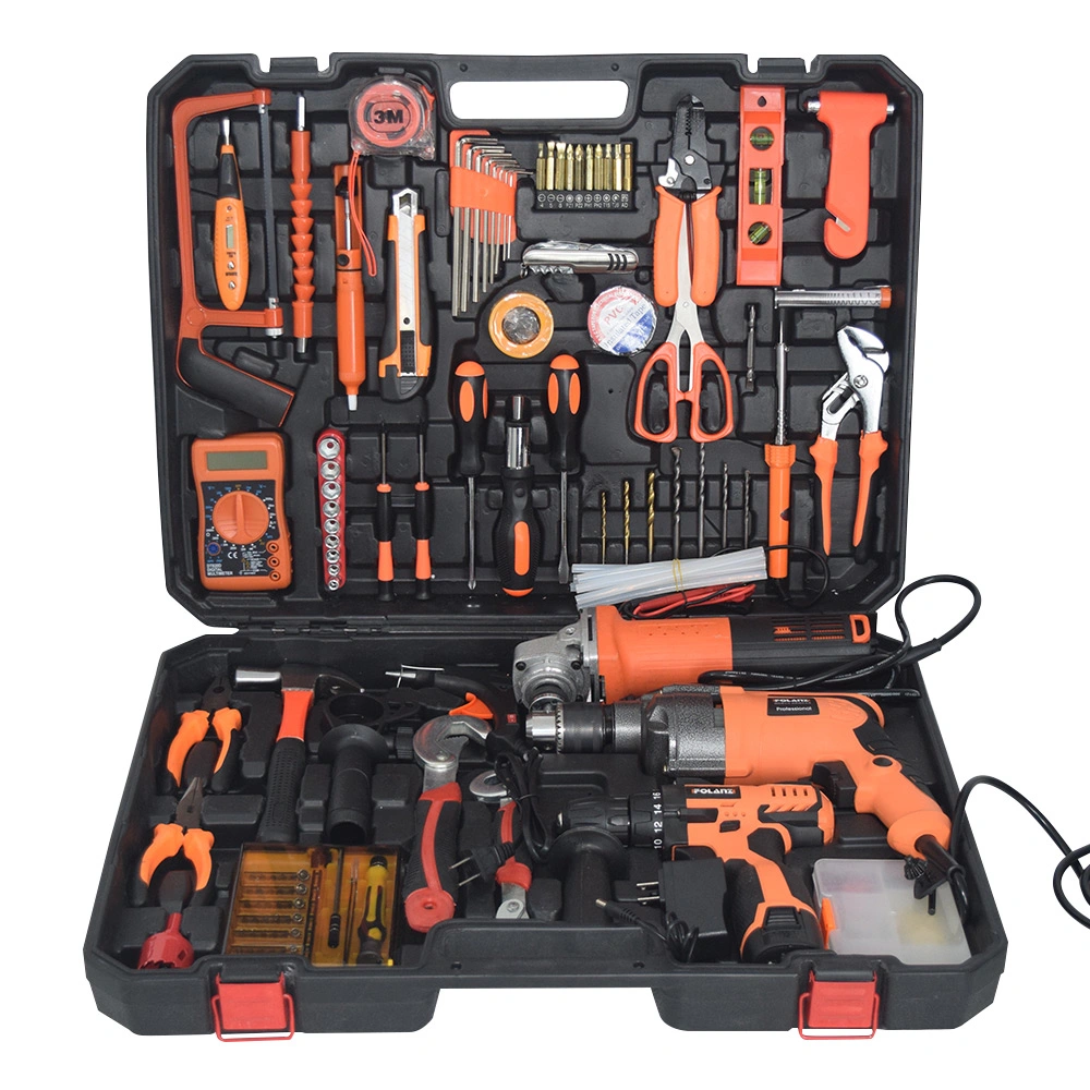 Juego de herramientas de alta calidad de 33 piezas con taladro eléctrico de litio para electricistas y reparaciones en el hogar, en caja de herramientas