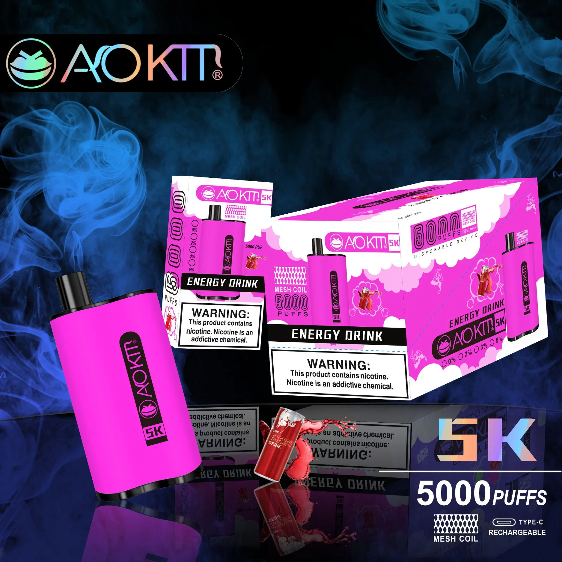 Disposable Vapes Aokit 5K 13.5ml Liquid Electronic Cigarette 5000puff with Rechargeable Battery