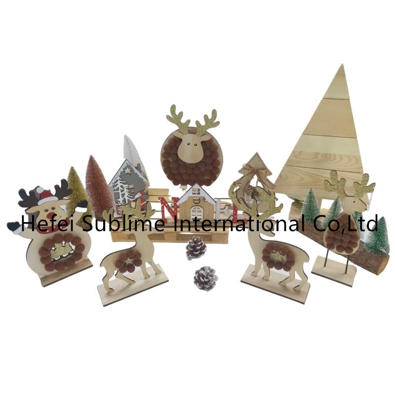 Wooden Stand for Gift Wood Tabletop Home Stuffed Felt Decor Desktop Handmade Ornaments Reindeer Christmas Craft Plush Xmas