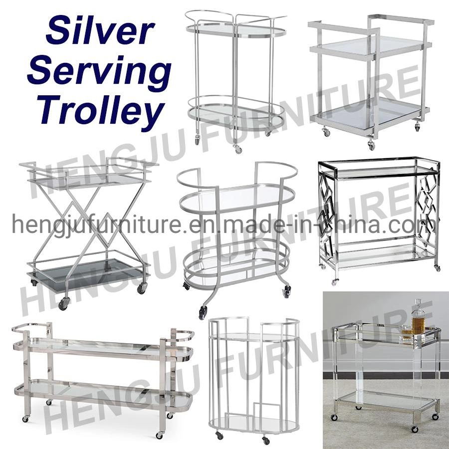 Modern Wholesale/Supplier Hotel Red Wine Serving Trolley Stainless Steel Glass Top Hand Wheels Trolley