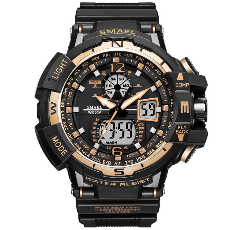 Ver la marca de moda Mens Watch reloj deportivo digital de cuarzo negro