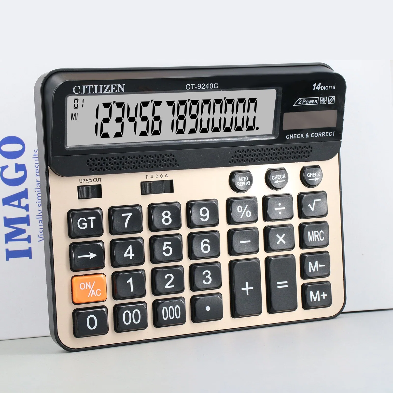 Mayorista/Proveedor de fábrica de logotipo personalizado negro puro 14 Calculadora Electrónica Digital, la fábrica de energía solar al por mayor de promoción de la calculadora de cajero