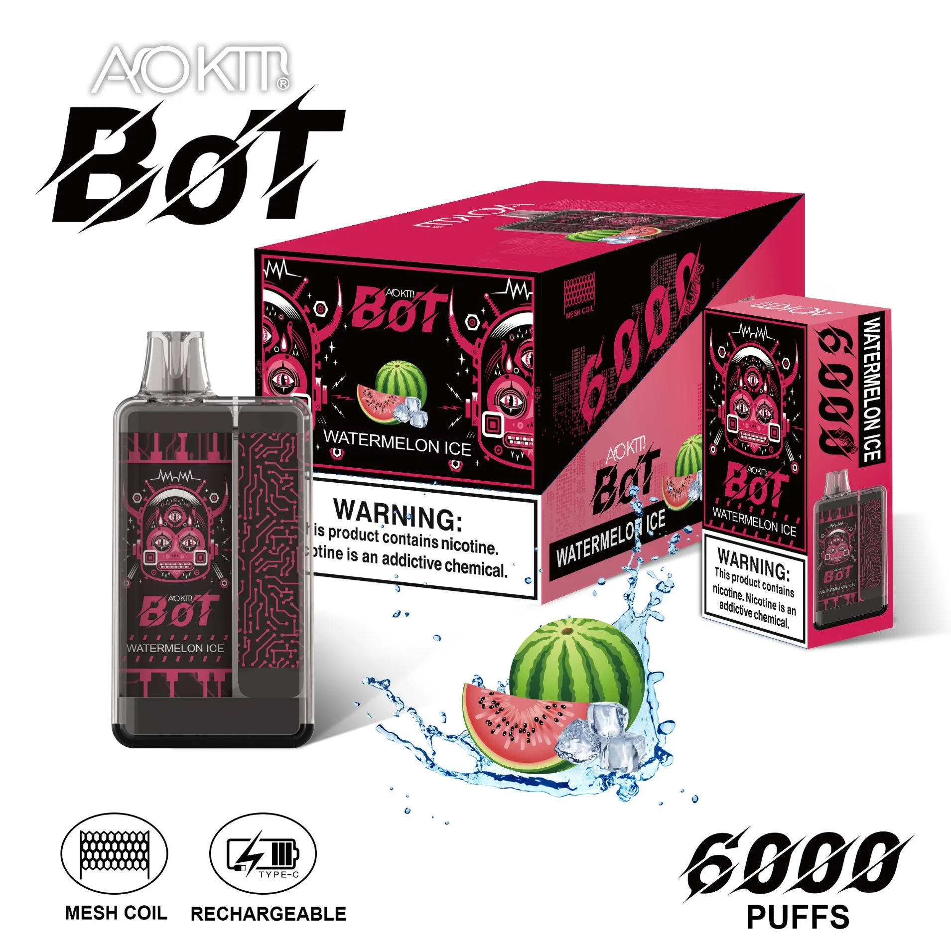 Stylo Vape Jetable à la Vente Aokit Bot 6000 Bouffées Cigarette Électronique en Gros Stylo Vape