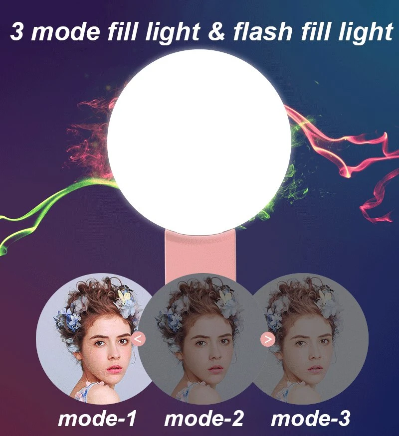 Amazon Hot Sale Promoción de regalo recarga Mini LED Luz de relleno Teléfono móvil Rellenar externo Luz Flash Belleza LED Selfie anillo Luz