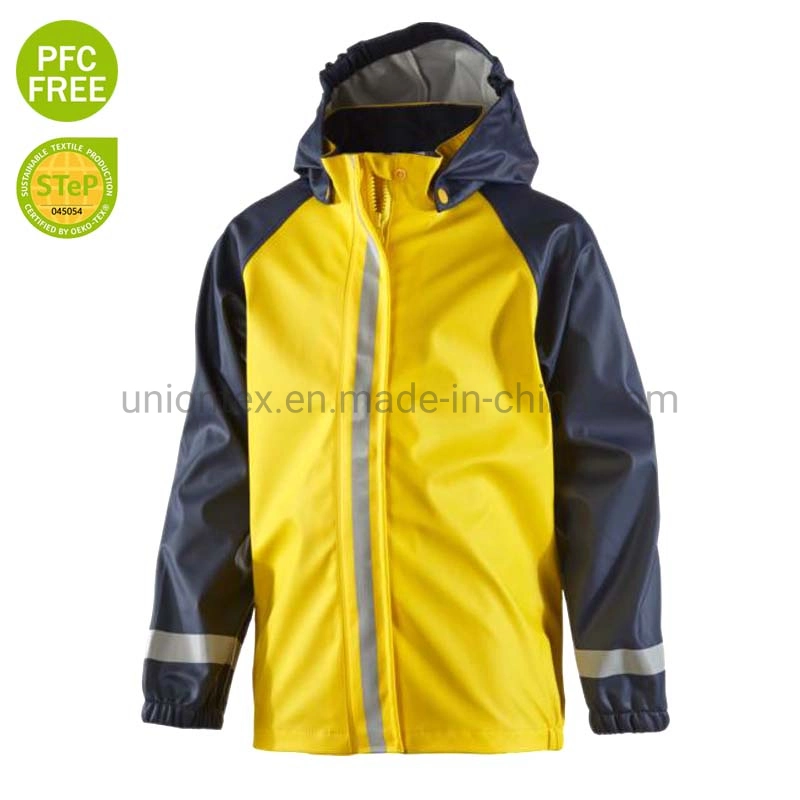 New Arrival Kid PU Rainsuit Waterproof Jacket with Good Quality Eco-Friendly PU Fabric