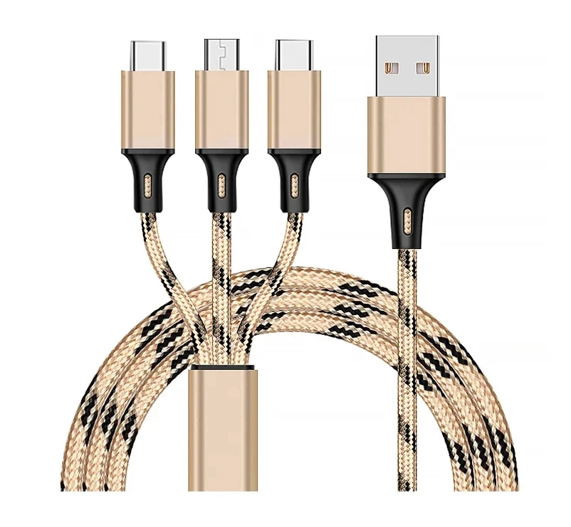 Universal 2.8A 3 in 1 Multi Nylon Multiple Charging Fast USB Charger Cable