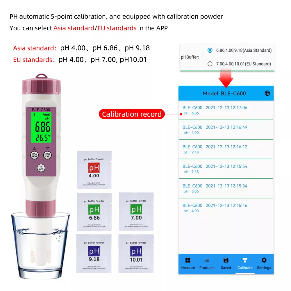 Comprobador de calidad de agua Bluetooth 7 in 1 pH TDS EC ORP salinidad S. G Medidor de pH de temperatura