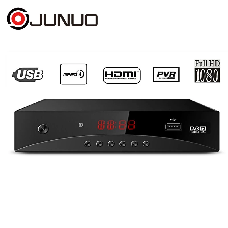 Junuo FTA-Sender, Full HD, digitaler DVB T2-Receiver, Fernseher Set-Top-Box