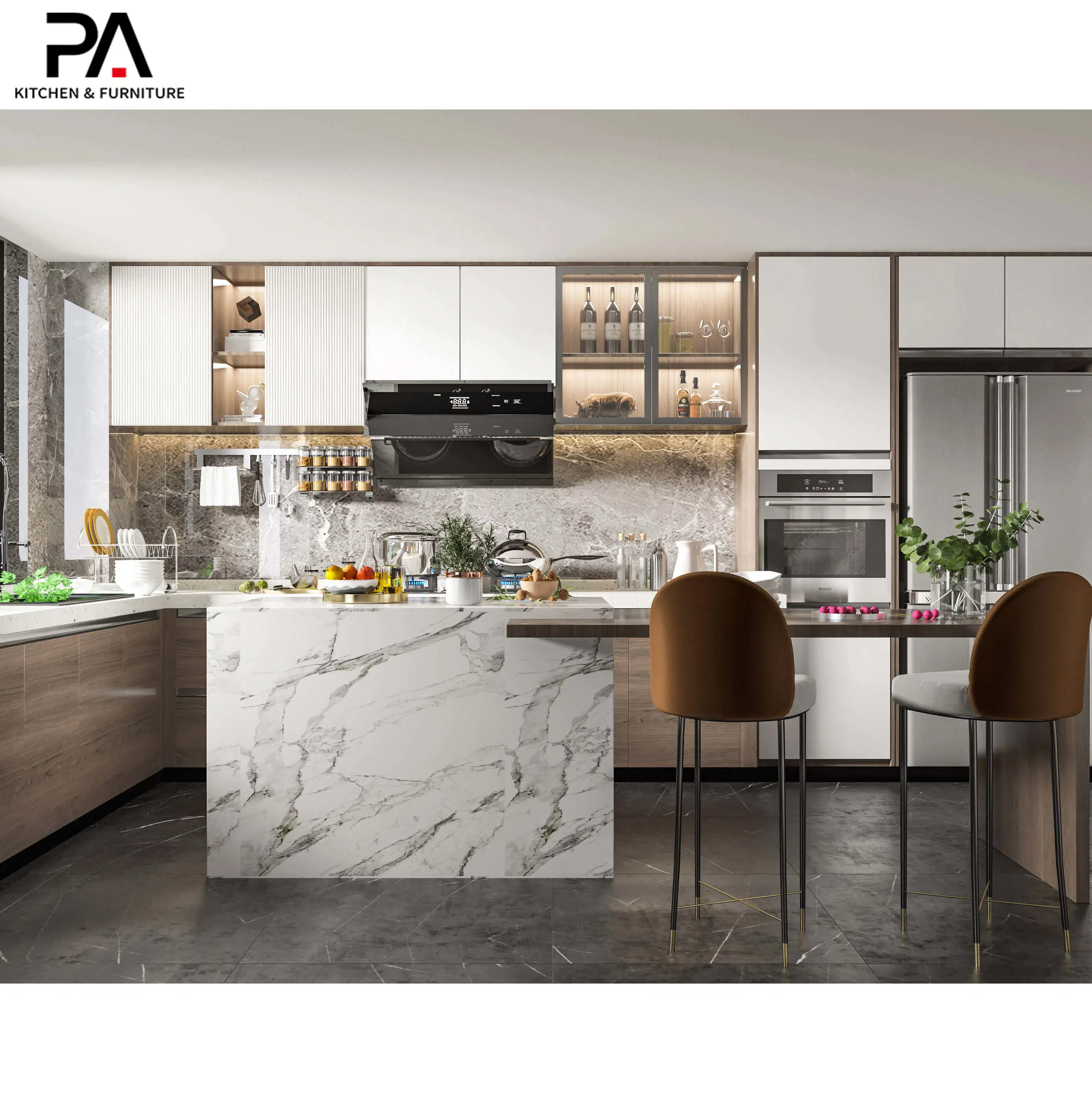 PA New Arrival Modern Design Melamine Pantry Kitchen Cabinet Unit Sets