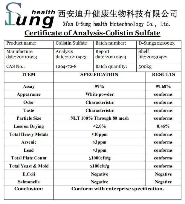 Veterinary CAS 1264-72-8 Colistin Sulfate Purity Colistin Sulfate Material Colistin Sulfate