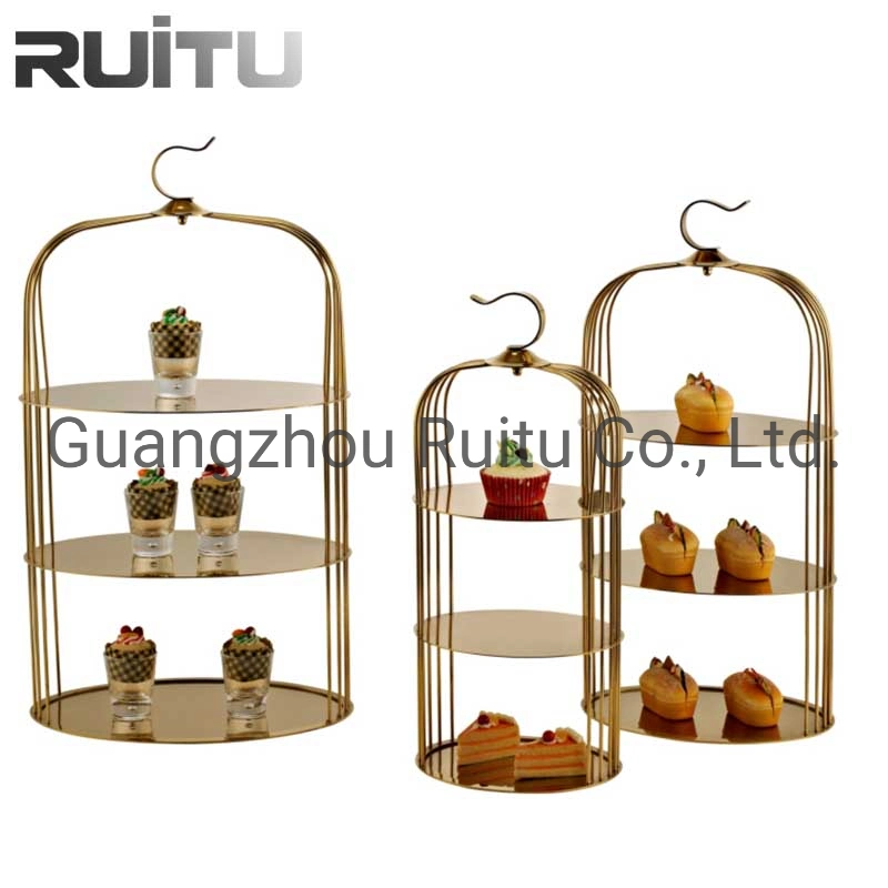 Other Hotel Service Equipment Wedding Decorations Afternoon Tea Bird Cage Stainless Steel Wire Buffet Mirror Platter Risers Dessert Display Cup Cake Stand