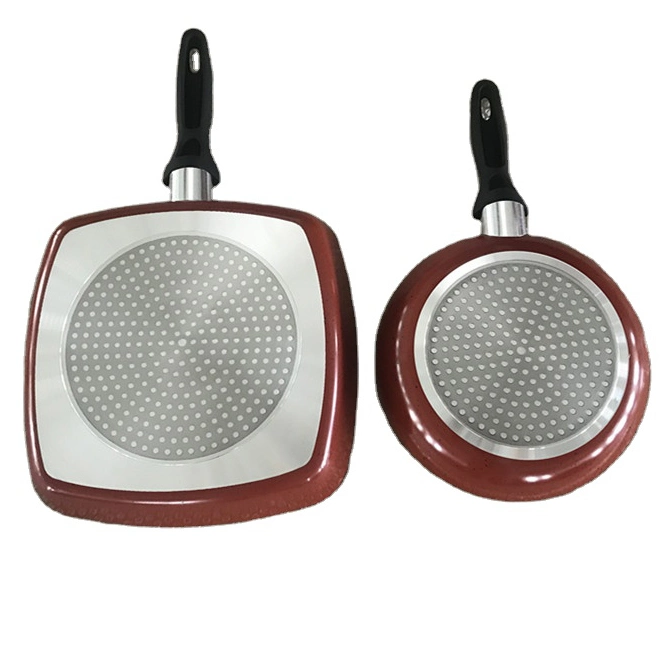 Juego de utensilios de cocina antiadherentes 2pcs Square Grill &amp; Fry Pan Juego en mármol gris