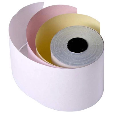 POS Paper Rolls 3" X 67&prime; White/Canary/Pink 3-Ply Carbonless Paper