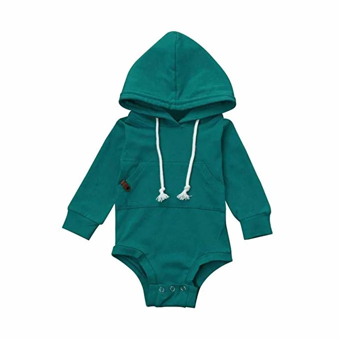 Newborn Infant Baby Clothes Boy Girl Hooded Romper Sweatshirts Drawstring Pockets Solid Long Sleeve Baby Goods